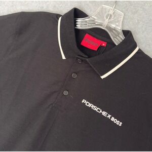 NEW! Hugo Boss Porsche Polo Shirt Mens Medium Black Slim Fit Short Sleeve Logo